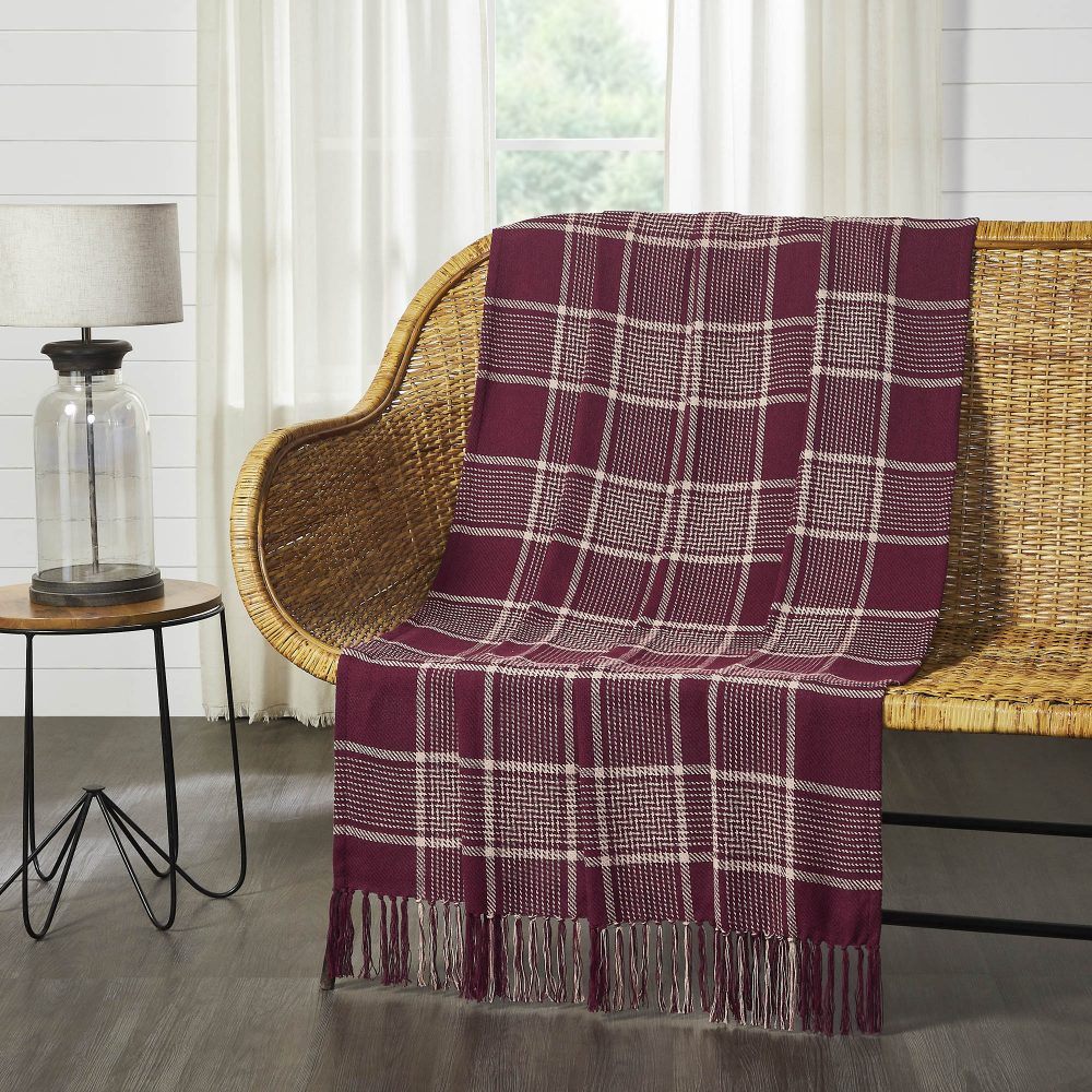 Eston Burgundy Tan Plaid Throw 50x60