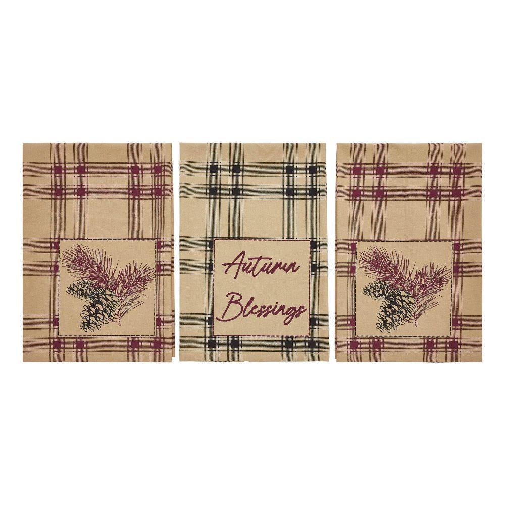 Connell Pinecone Plaid Tea Towel Set of 3 19x28