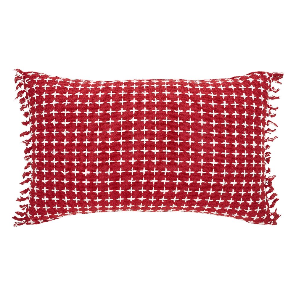 Gallen Red White Pillow Fringed 14x22