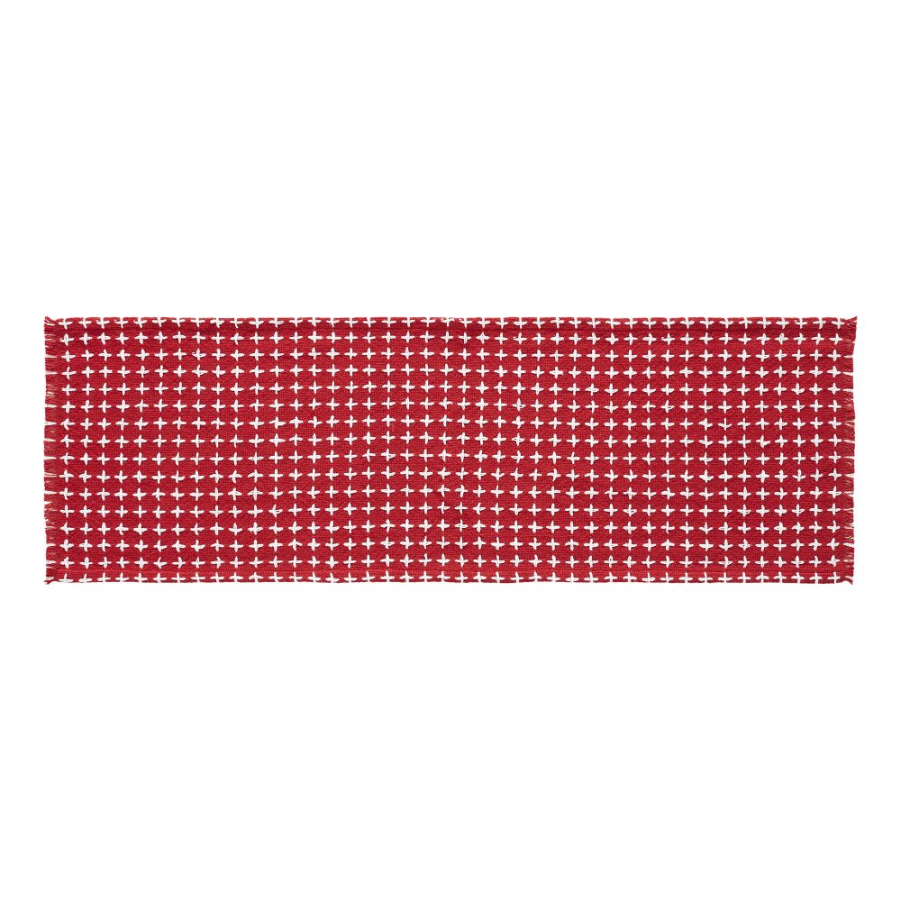 Gallen Red White Runner Fringed 12x36