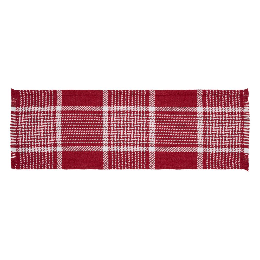 Eston Red White Plaid Runner Fringed 8x24