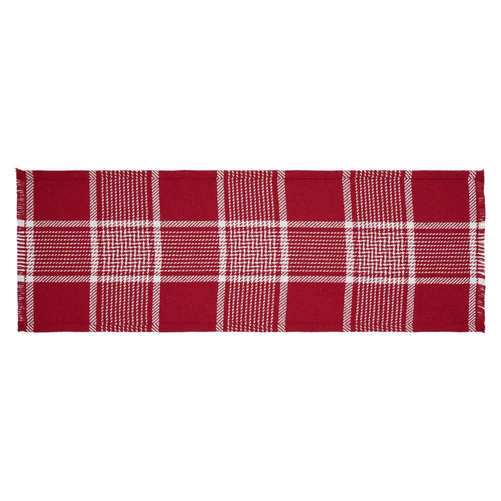 Eston Red White Plaid Runner Fringed 12x36