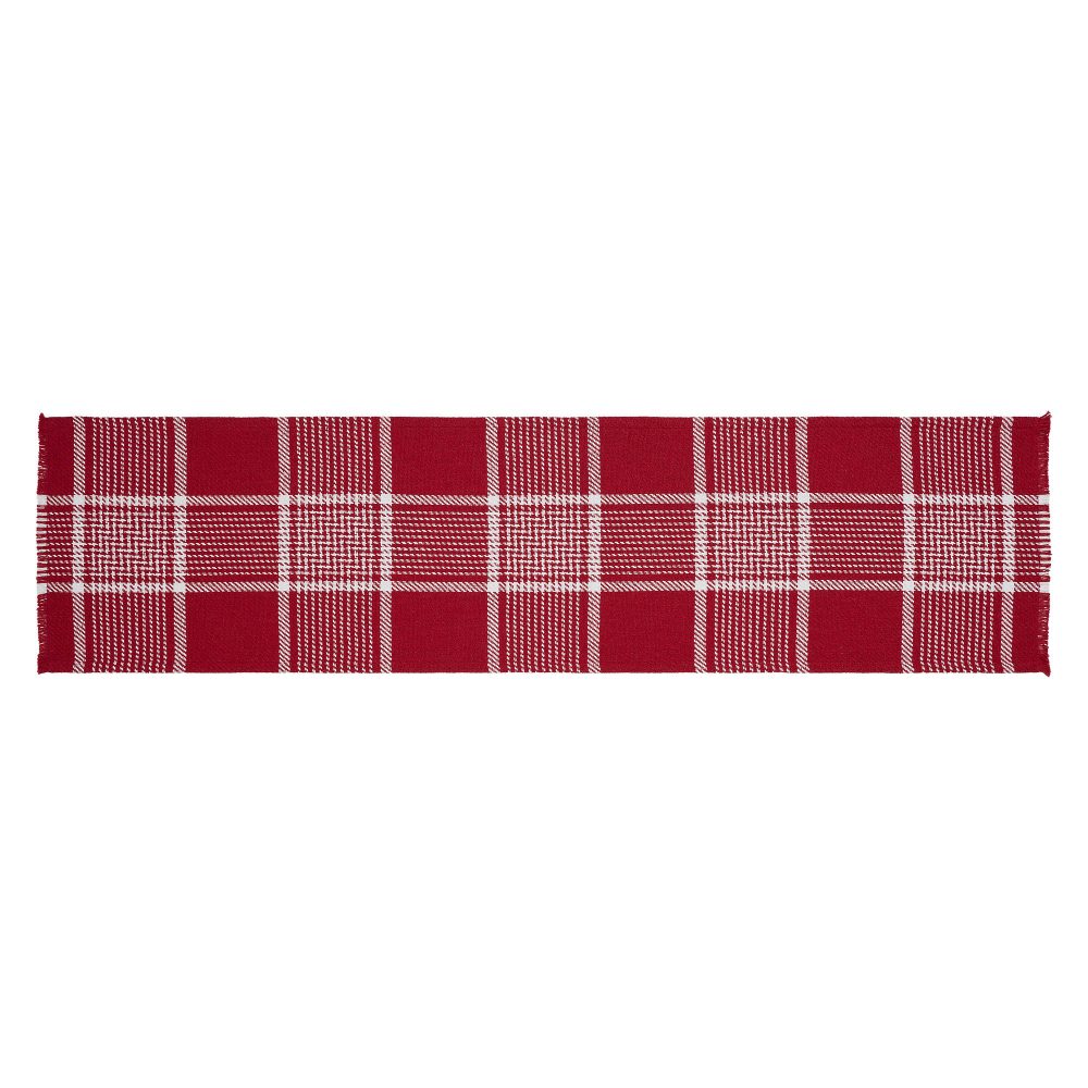 Eston Red White Plaid Runner Fringed 12x48