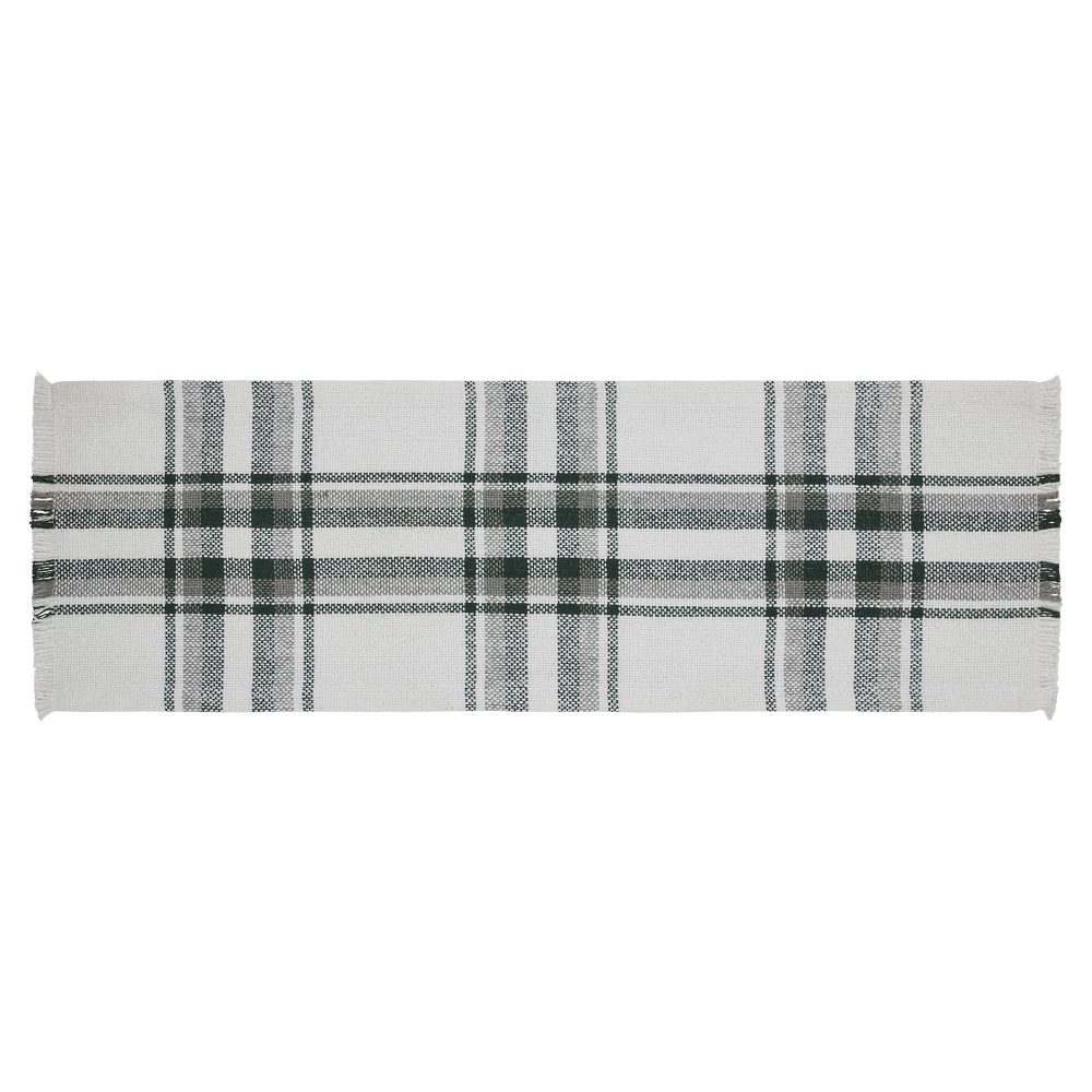 Harper Plaid Green White Runner Fringed 8x24