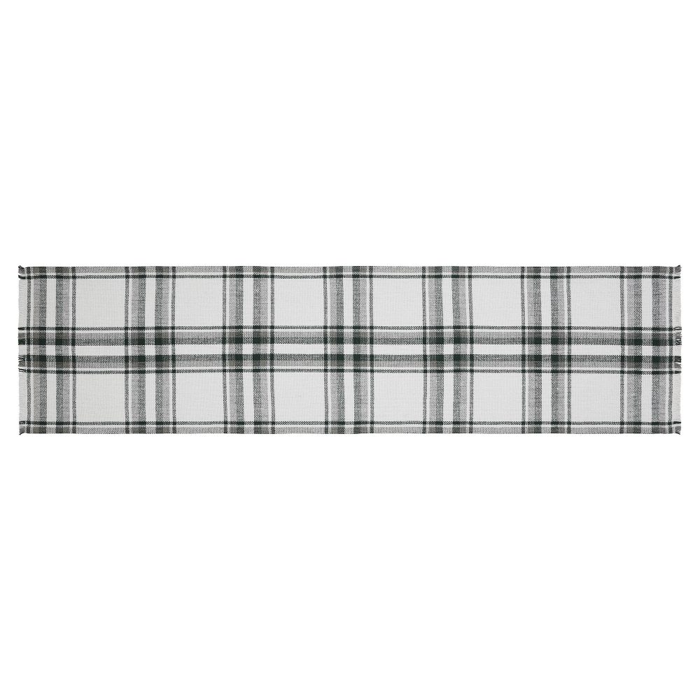 Harper Plaid Green White Runner Fringed 12x48