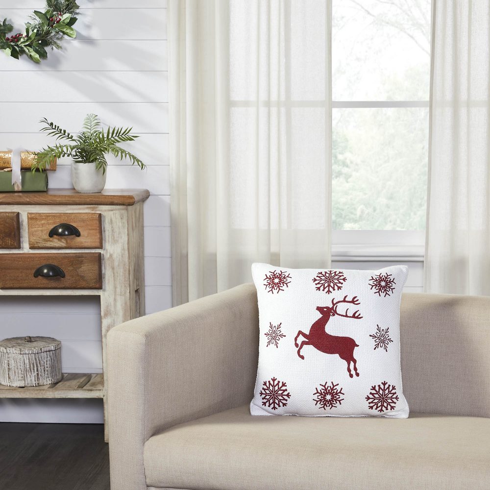 Scandia Snowflake Red White Pillow 16x16