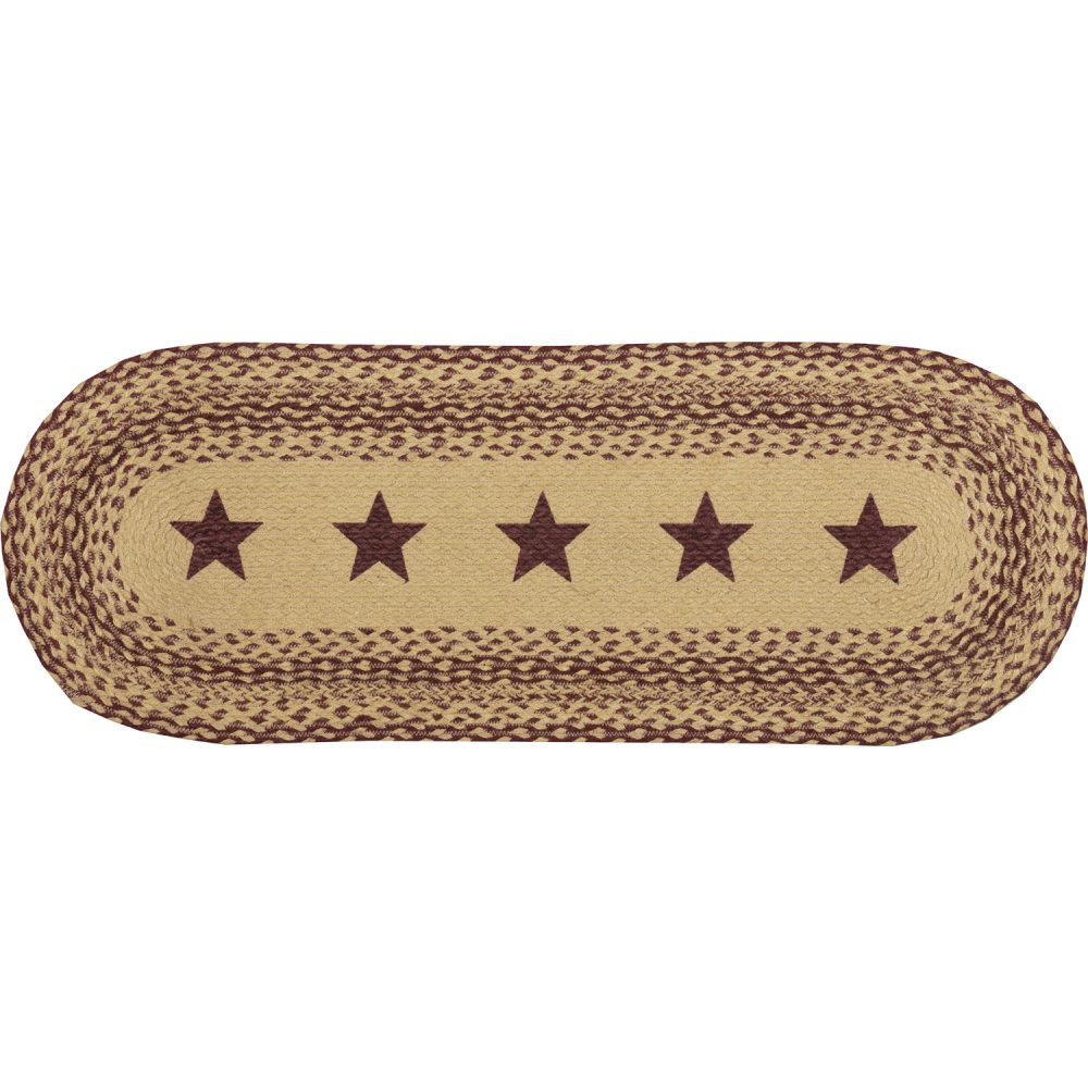 Burgundy Tan Jute Runner Stencil Stars 13x36