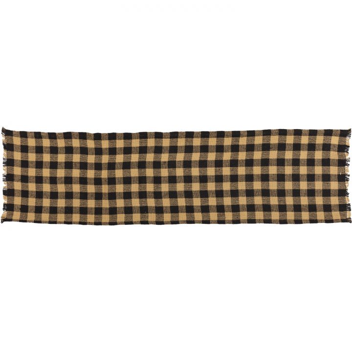 Burlap Black Check Runner Fringed 13x48