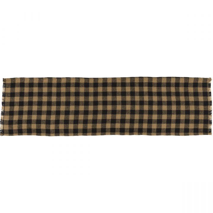 Burlap Black Check Runner Fringed 13x48