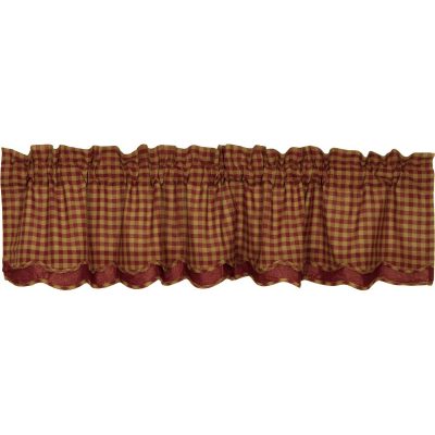 Burgundy Check Scalloped Layered Valance 16x72