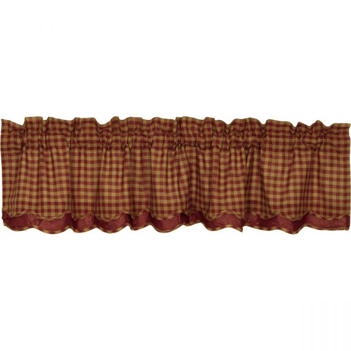 Burgundy Check Scalloped Layered Valance 16x72