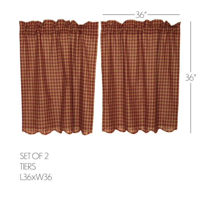 Burgundy Check Scalloped Tier Set of 2 L36xW36