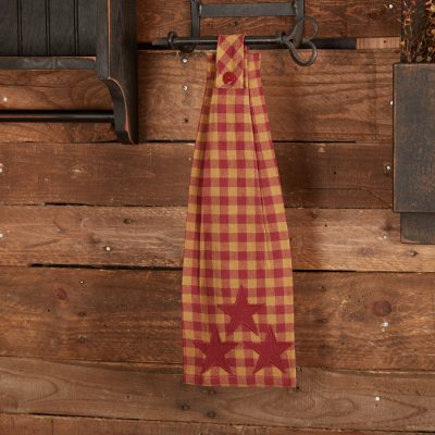 Burgundy Star Button Loop Tea Towel