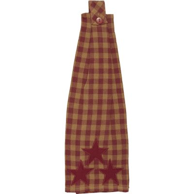 Burgundy Star Button Loop Tea Towel