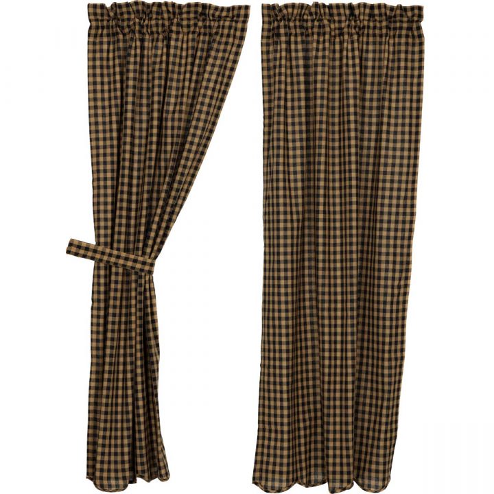 Black Check Scalloped Short Panel Set of 2 63x36