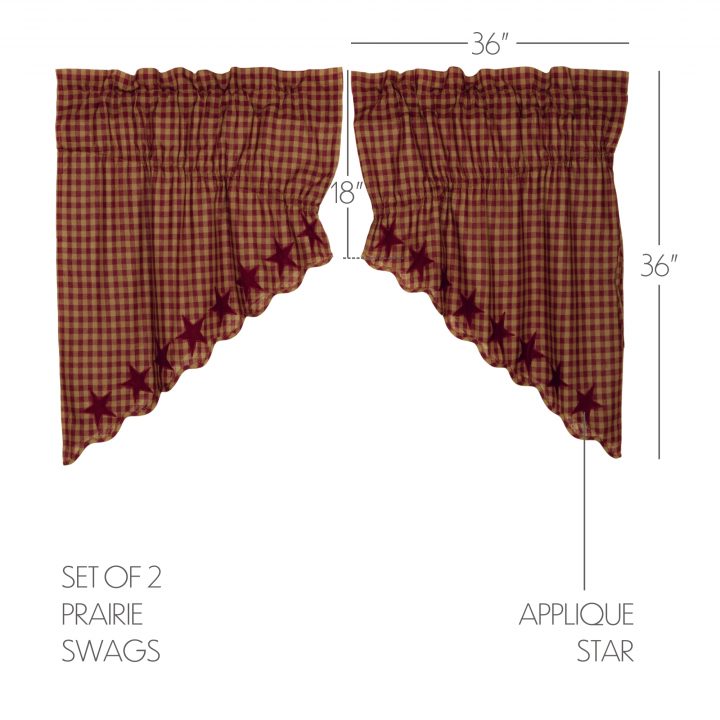 Burgundy Star Scalloped Prairie Swag Set of 2 36x36x18