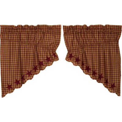 Burgundy Star Scalloped Prairie Swag Set of 2 36x36x18