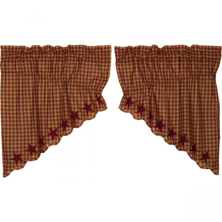 Burgundy Star Scalloped Prairie Swag Set of 2 36x36x18