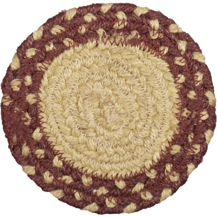 Burgundy Tan Jute Coaster Stencil Star Set of 6