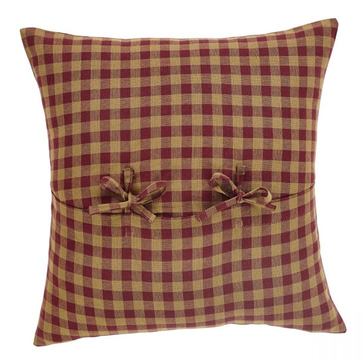 Burgundy Check Fabric Pillow 16x16