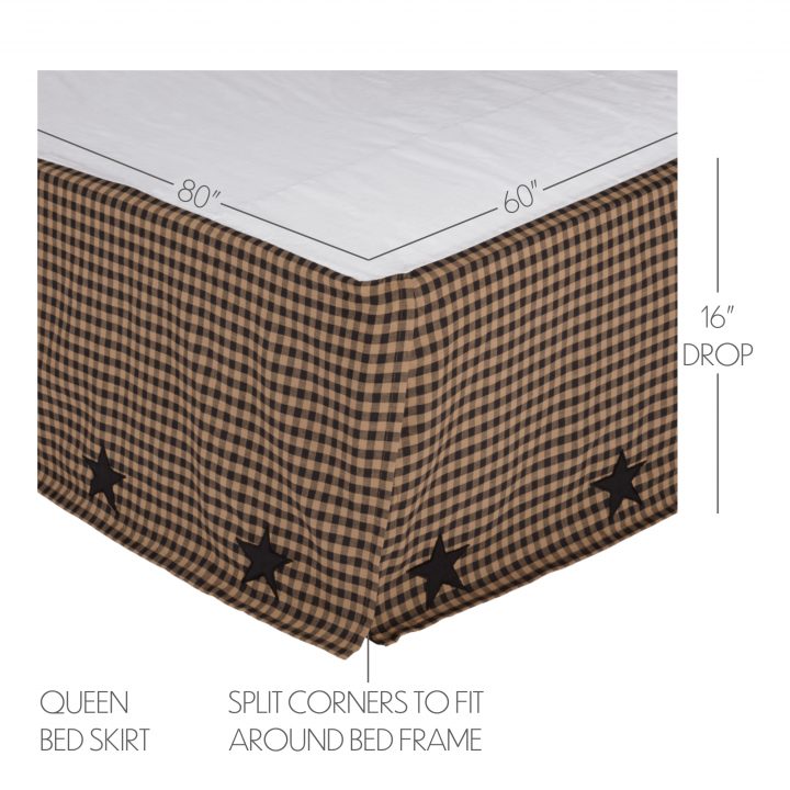 Black Check Star Queen Bed Skirt 60x80x16