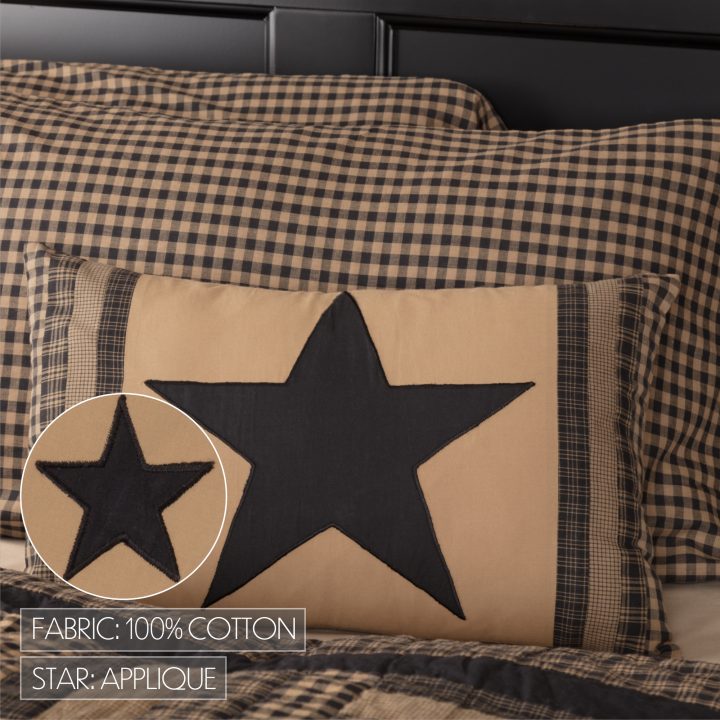 Black Check Star Patch Pillow 14x22