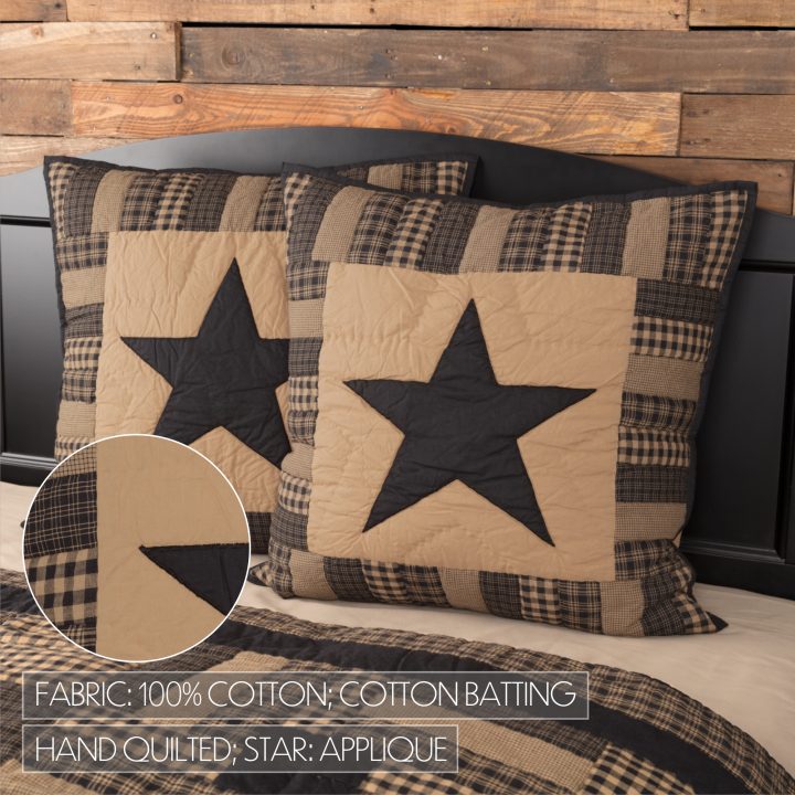 Black Check Star Quilted Euro Sham 26x26