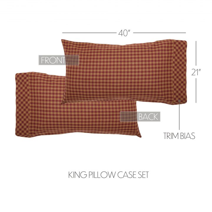 Burgundy Check King Pillow Case Set of 2 21x40