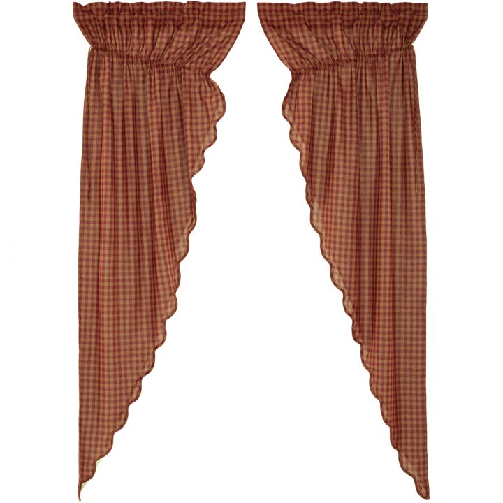 Burgundy Check Scalloped Prairie Long Panel Set of 2 84x36x18