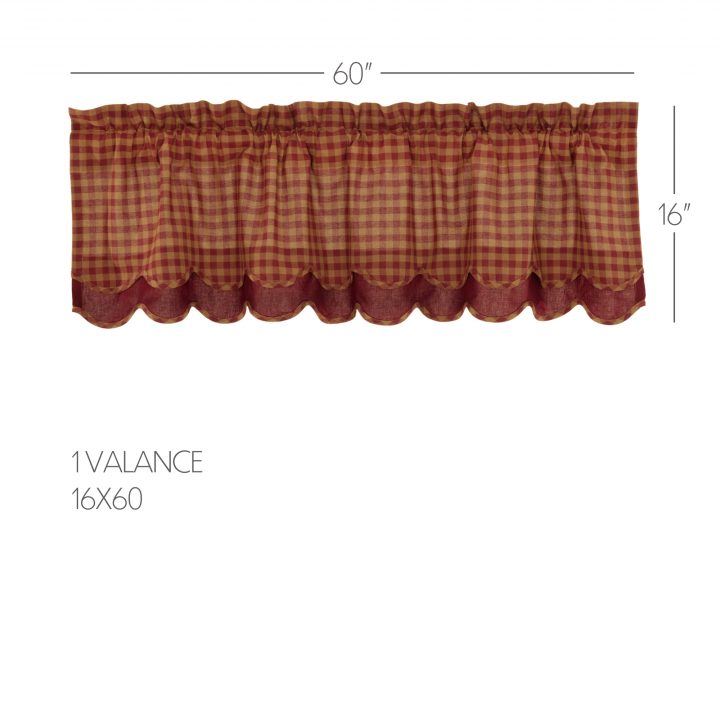 Burgundy Check Scalloped Layered Valance 16x60