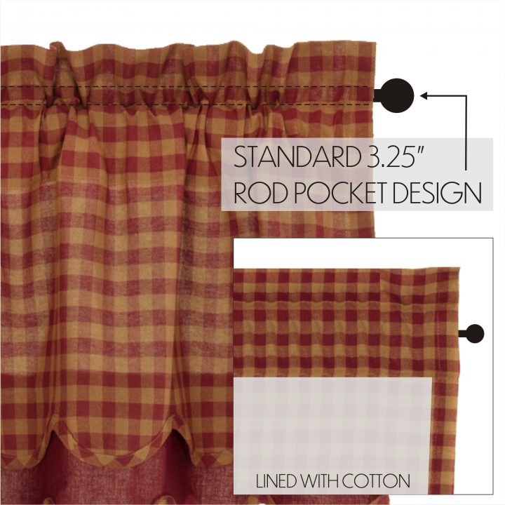 Burgundy Check Scalloped Layered Valance 16x60