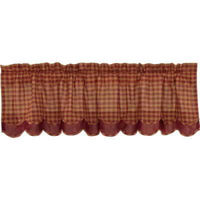 Burgundy Check Scalloped Layered Valance 16x60