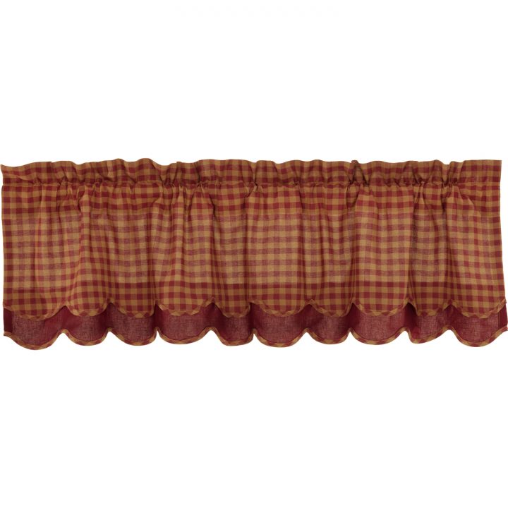 Burgundy Check Scalloped Layered Valance 16x60