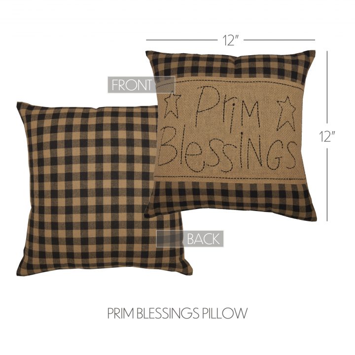 Black Check Prim Blessings Pillow 12x12