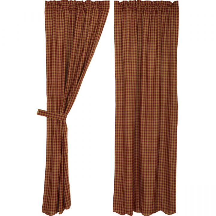 Burgundy Check Scalloped Panel Set of 2 84x40