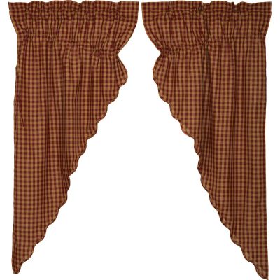 Burgundy Check Scalloped Prairie Short Panel Set of 2 63x36x18