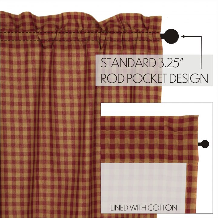 Burgundy Check Scalloped Prairie Swag Set of 2 36x36x18