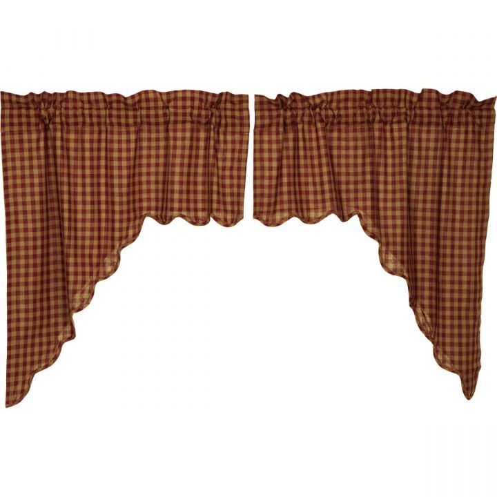 Burgundy Check Scalloped Swag Set of 2 36x36x16