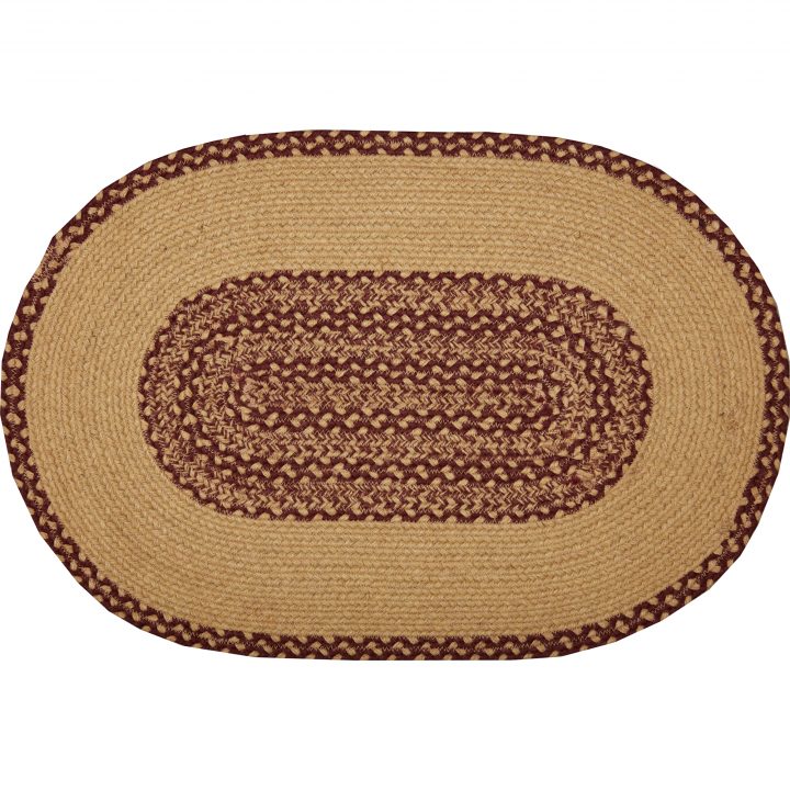 Burgundy Tan Jute Rug Oval Stencil Stars 20x30