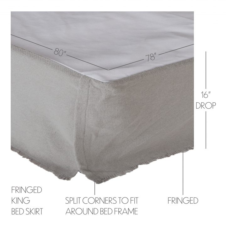 Burlap Dove Grey Fringed King Bed Skirt 78x80x16