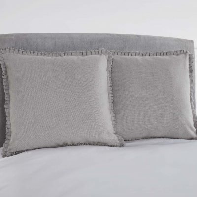 Burlap Dove Grey Fabric Euro Sham w/ Fringed Ruffle 26x26