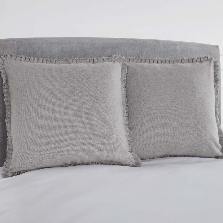 Burlap Dove Grey Fabric Euro Sham w/ Fringed Ruffle 26x26