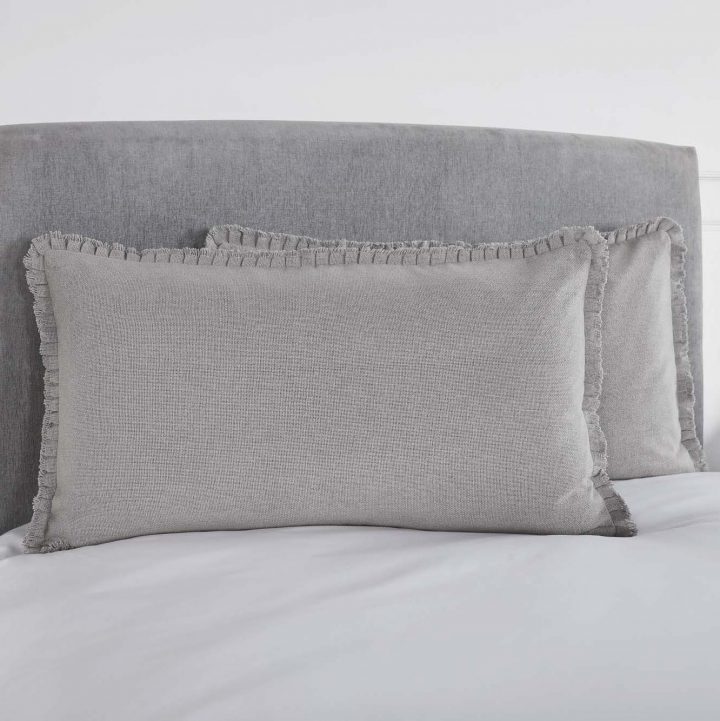 Burlap Dove Grey King Sham w/ Fringed Ruffle 21x37