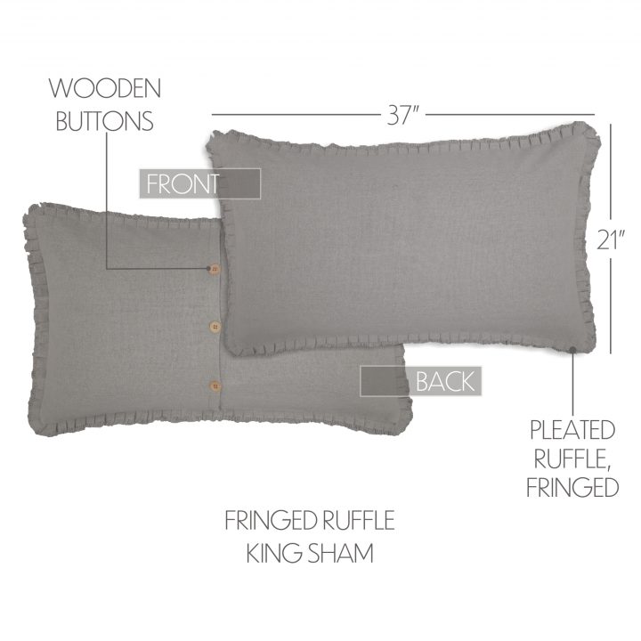 Burlap Dove Grey King Sham w/ Fringed Ruffle 21x37