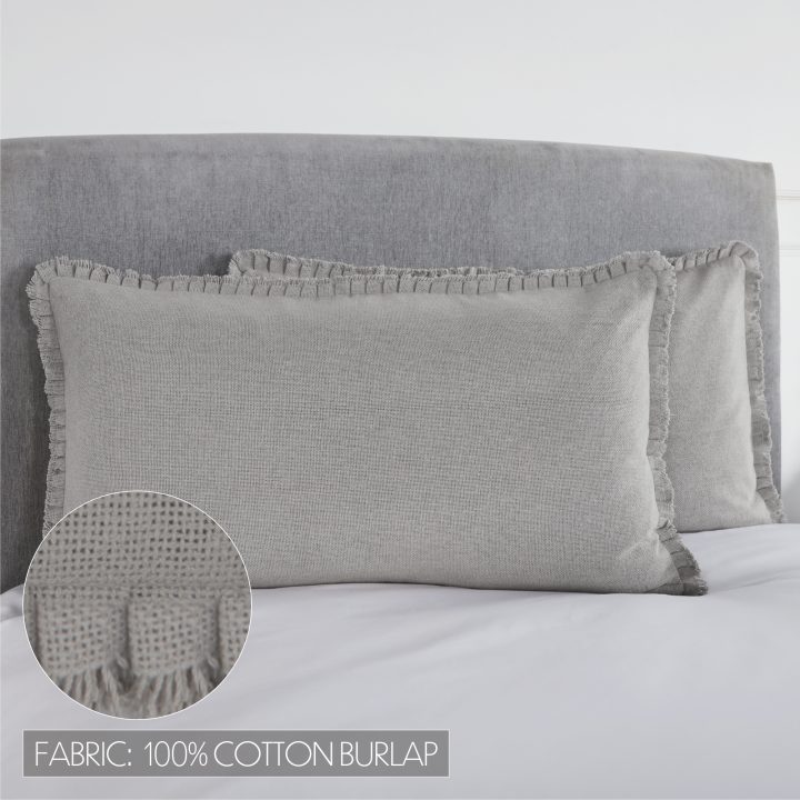 Burlap Dove Grey King Sham w/ Fringed Ruffle 21x37