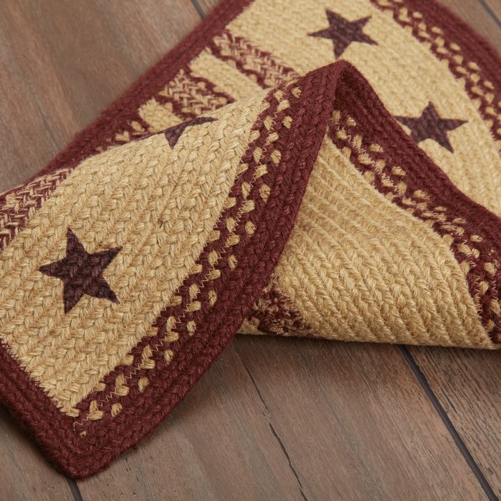 Burgundy Tan Jute Rug Half Circle Stencil Stars 16.5x33