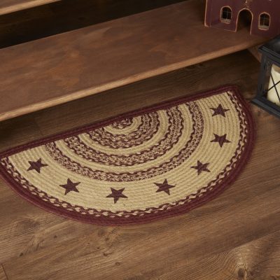 Burgundy Tan Jute Rug Half Circle Stencil Stars 16.5x33