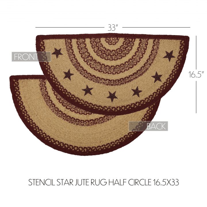 Burgundy Tan Jute Rug Half Circle Stencil Stars 16.5x33