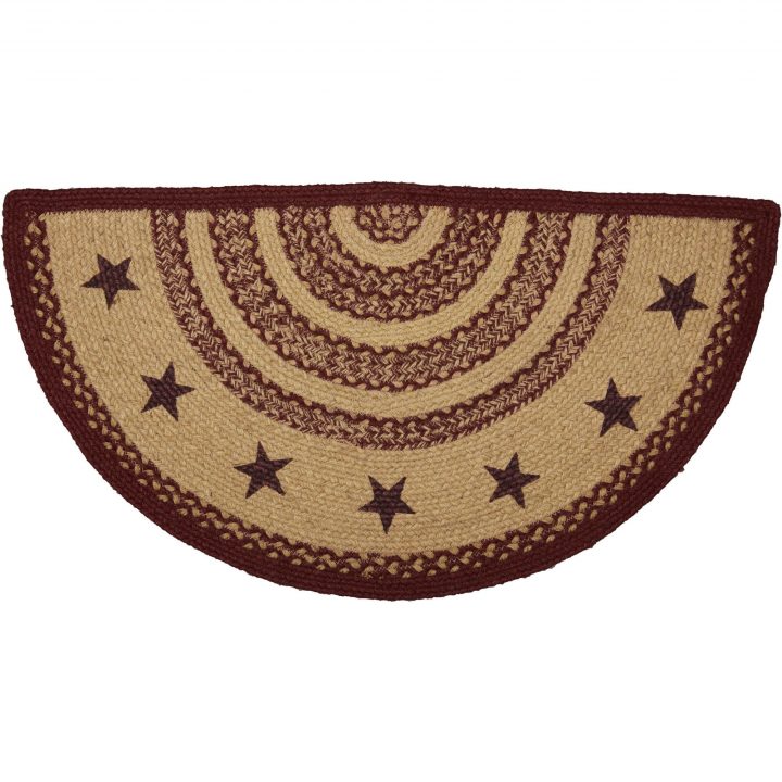 Burgundy Tan Jute Rug Half Circle Stencil Stars 16.5x33