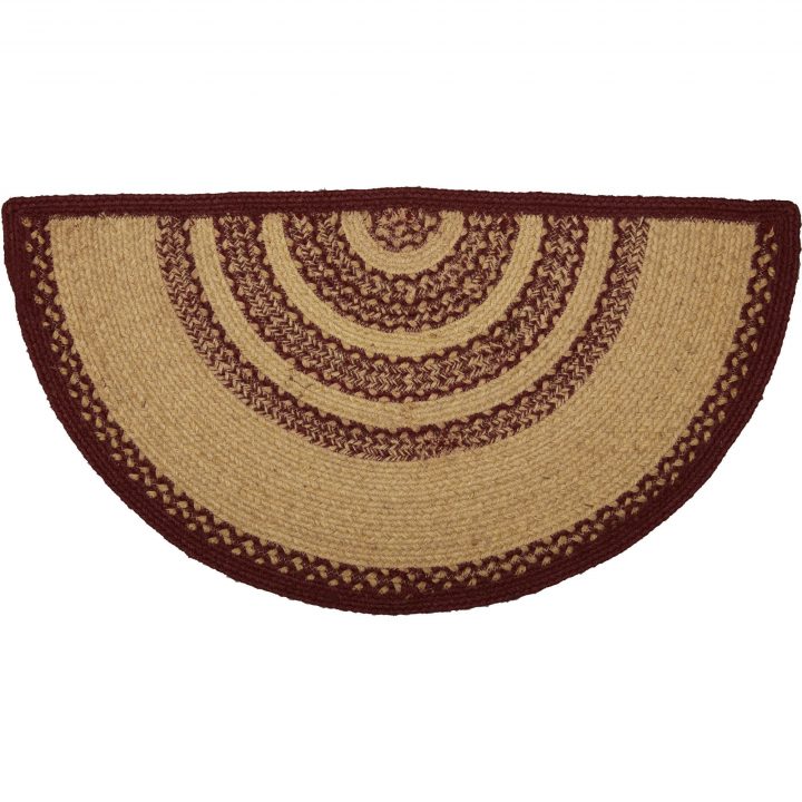 Burgundy Tan Jute Rug Half Circle Stencil Stars 16.5x33